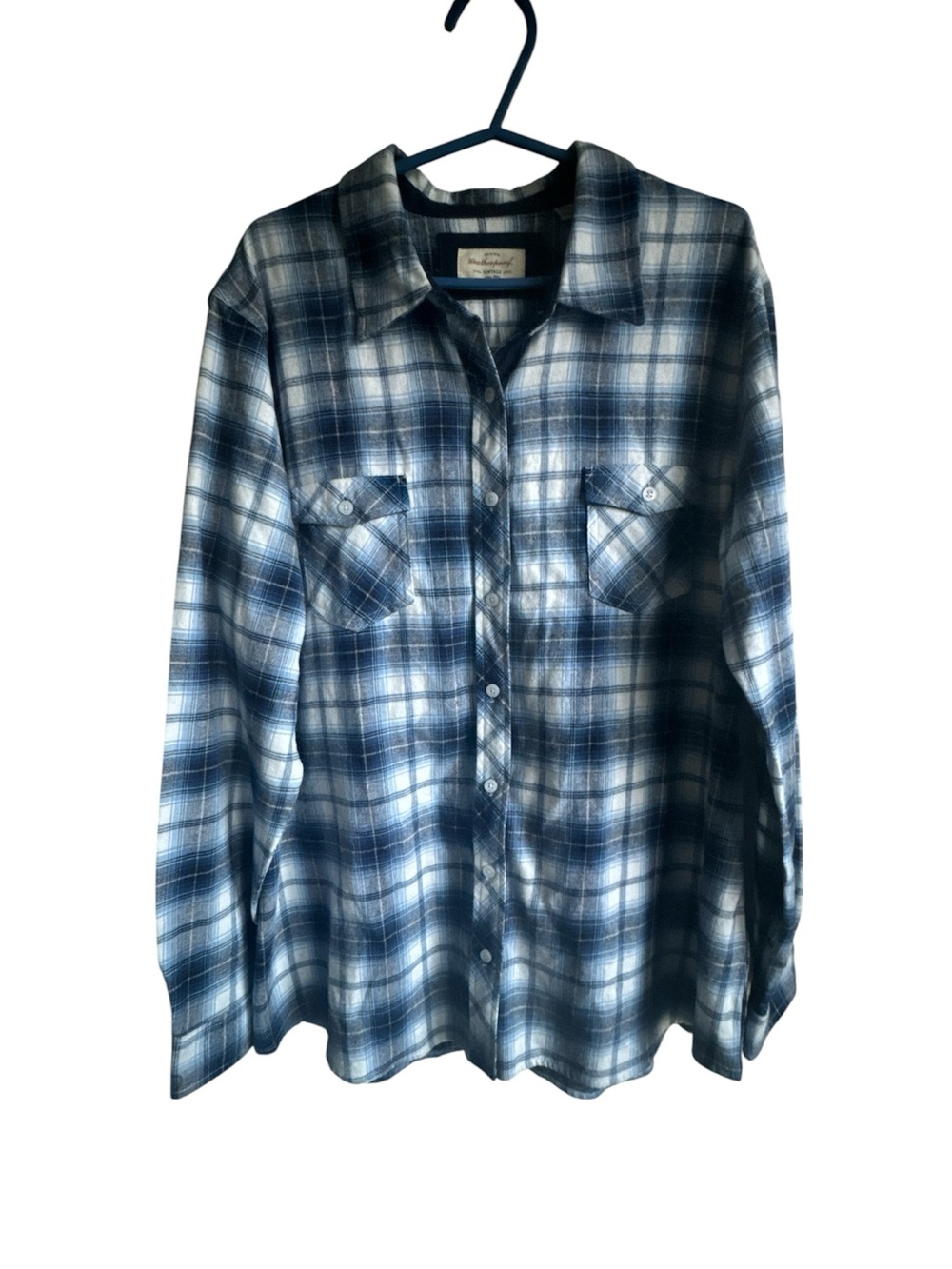 WEATHERPROOF Original Vintage XXL Unisex Blue White Cotton Flannel Plaid Shirt